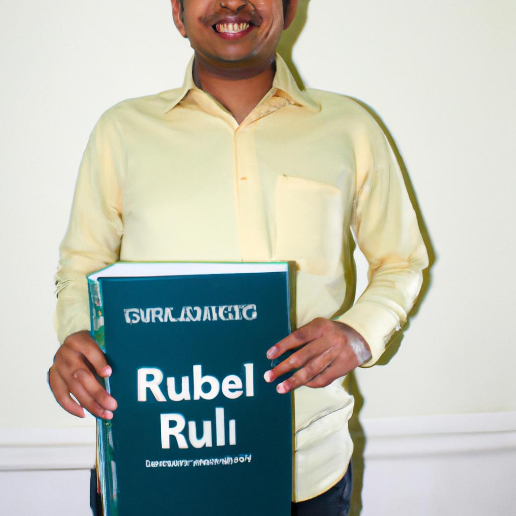 Person holding a rulebook, smiling